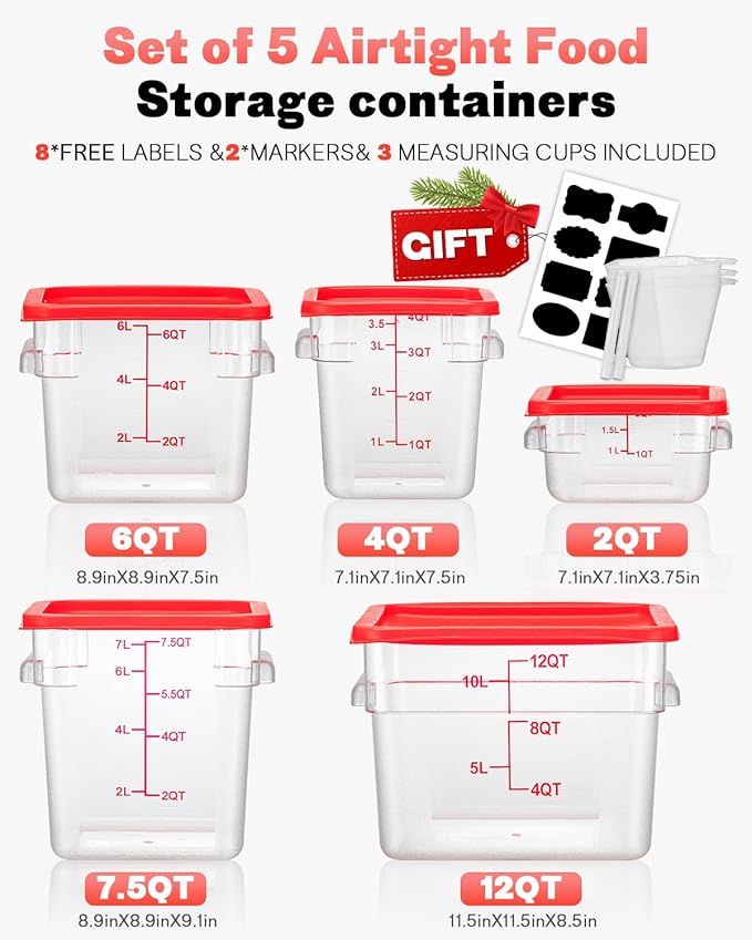 12 Quarts Sous Vide Container: 8 PCS Commercial Food Storage Containers with Lids - Clear Food Container with Scales Handles for Home Restaurant Kitchen Storage Pizza Bread