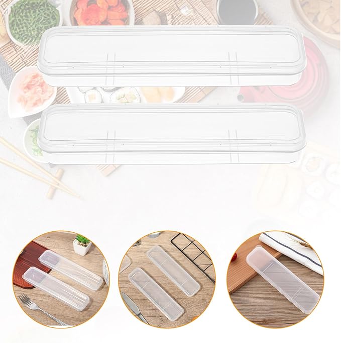 3Pcs Travel Tableware Storage Box Transparent Simple Utensil Holder with Lid Silverware Set Portable Chopstick Spoon Fork Utensil Case For Lunch Bag