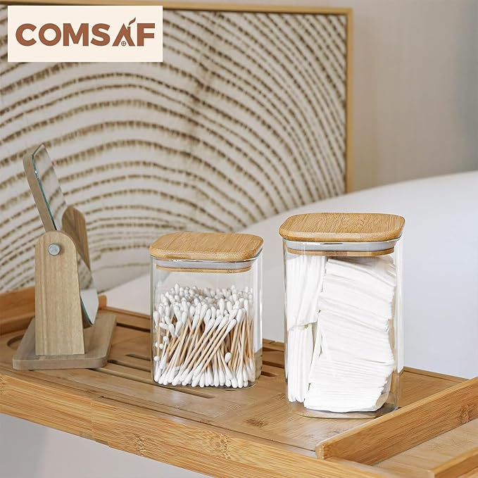 ComSaf Food Storage Containers with Airtight Lids Set of 6, Clear Glass Canister Food Jar with Sealing Lid Kitchen Pantry Storage Container for Spaghetti Pasta Sugar Flour Oat Cereal Beans, Square