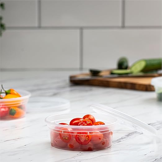 Stack Man [48 Sets - 8 oz.] Plastic Deli Disposable Food Storage Containers with Airtight Lids - Slime Containers with Lids