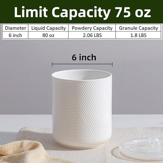 Canister Sets for Kitchen Countertop: Ceramic Food Storage Jar with Airtight Lids - Large Seal Damp-proof Containers for Coffee Tea Flour Sugar Rice Cookies Candy - White (75 oz)