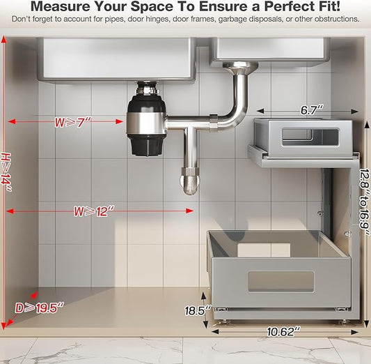2 Pack 18.5IN-Depth Under Sink Organizer With Next-Gen Ball-Bearing Slides,2-Tier Pull Out Cabinet Storage,Height Adjustable Drawer Shelf for Bathroom,Kitchen,Laundry,Cabinet,Pantry-Gun Gray