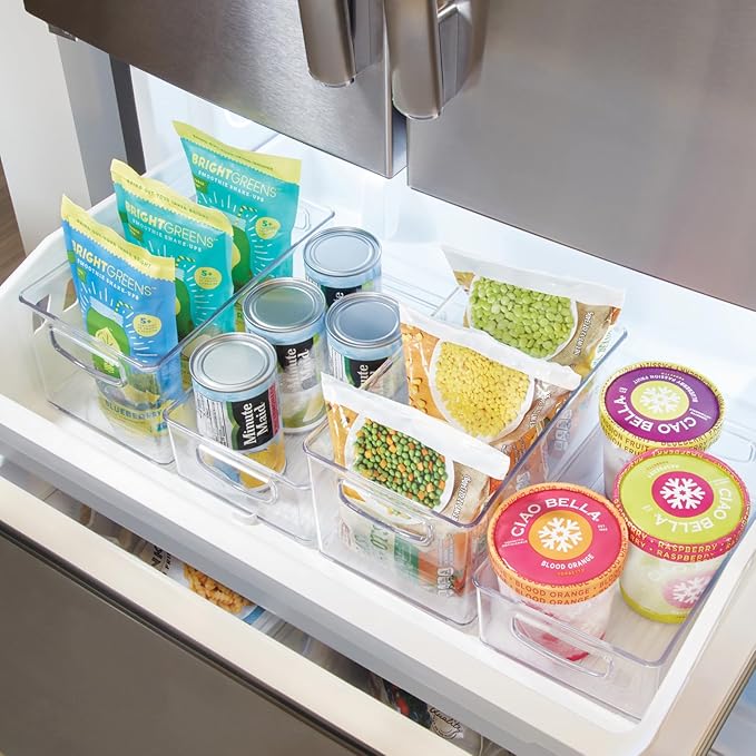 iDesign Plastic Fridge and Freezer Organizer Bin with Integrated Handles – 10” x 5” x 6”, Clear (Pack of 4)