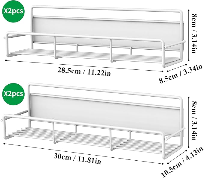 4 Pack Magnetic Spice Rack Organizer for Refrigerator and Microwave Oven, Metal Fridge Shelf for Kitchen, White