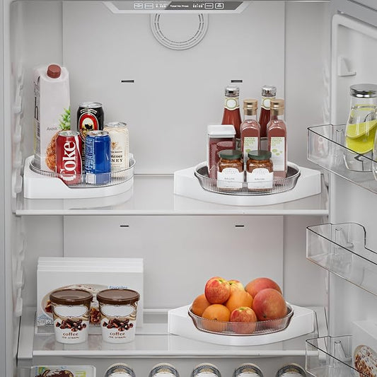 3 Pack Lazy Susan Turntable - Corner Spice Organizer for Cabinet - 9 Inch Rotating Condiment Rack Storage for Refrigerator, Pantry, Kitchen, Vanity, Bathroom Countertop (3 Tier-Clear)