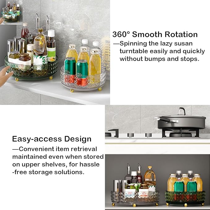Non Skid Lazy Susan Turntable, 1 Tier Non Skid Spice Rack Turntable, 9 Inch Spinning Organizer, 360 Degree Rotating Seasoning Organizer for Kitchen, Pantry Cabinet, Refrigerator, Dark Green