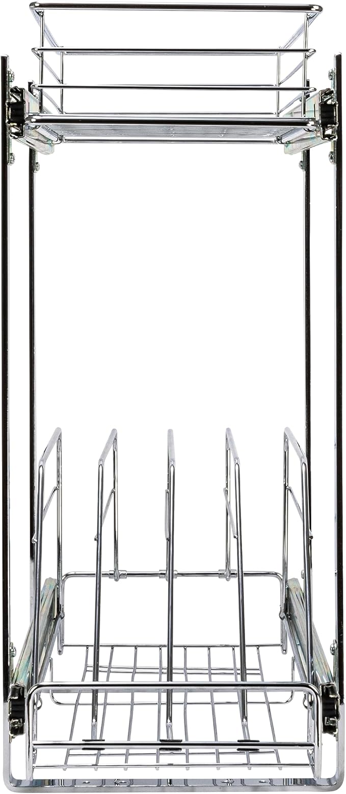Household Essentials Glidez Multipurpose Chrome-Plated Steel Pull-Out/Slide-Out Dual-Sliding Storage Organizer for Cookware and Bakeware - 2-Tier Design - Fits Standard Size Cabinet or Shelf, Chrome