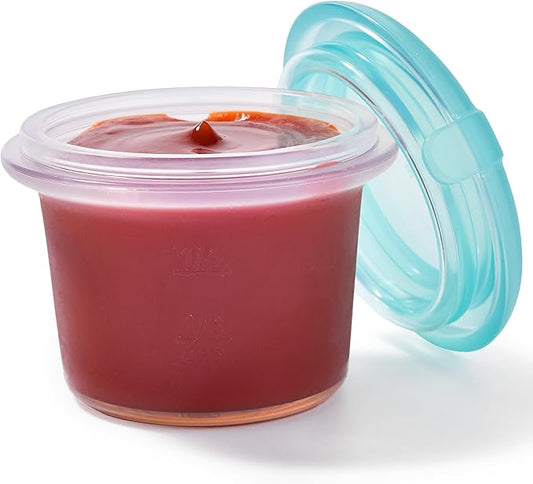 U-Taste 2oz Silicone Food Container: Mini Kitchen Storage with Airtight Lid, Freezer & Microwave Safe, Dip Box with Date Marking Circle, Clear Round Stackable for Sauce, Dressing, Condiment (Teal)