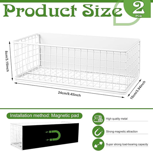 2 Pack Magnetic Basket for Fridge Magnetic Fridge Shelf Versatile Metal Organizer Storage Bin Moveable Strong Magnetic Spice Rack Organizer for Home Kitchen Office Refrigerator Holds