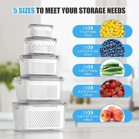 10Pack Fruit Storage Containers for Fridge - Berry Containers with Vent and Handle Lids, Fruit Containers for Fridge with Colander, lettuce keeper for Refrigerator Organizers and Storage