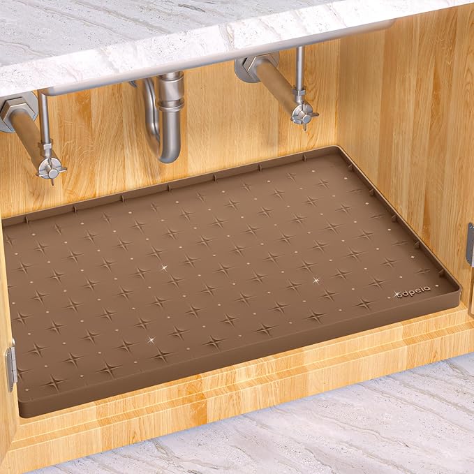 Sdpeia Under Sink Mat for [22" x 22"] Cabinet, Upgraded Silicone Waterproof Mat Kitchen Cabinet Liner Cabinet Protector Kitchen Organizers and Storage
