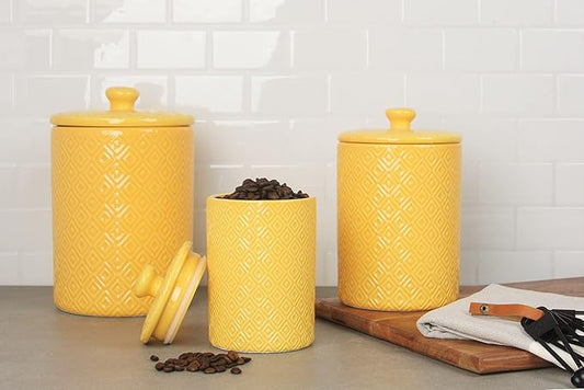 10 Strawberry Street Kitchen Canister, 3 Piece Set, Diamond Yellow