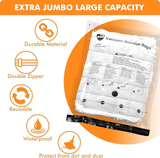 10 Medium Vacuum Storage Bags, Space Saver Sealer Compression Bags for Blankets, Comforters, Pillows, Clothes Storage