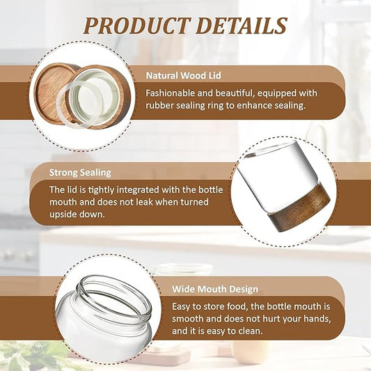 17 oz/500 ml Clear Glass Storage Canister with Airtight Wooden Screw Lid, Small Cute Decorative Glass Container Jar for Coffee,Spice,Candy,Salt,Cookie,Condiment,Pepper,Sugar,Overnight Oatmeal