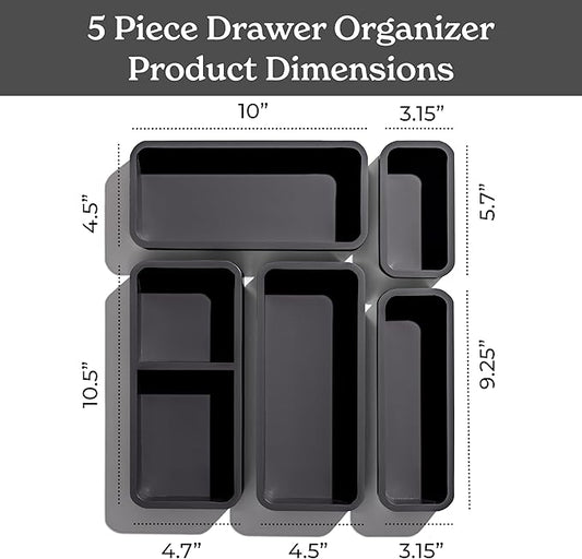 SMIRLY Set of 5 Bamboo Kitchen Drawer Organizer,Multi-use Wood silverware organizer,Drawer divider for Office,Bathroom, Nightstand, Jewelry, Cutlery, Makeup, Spice