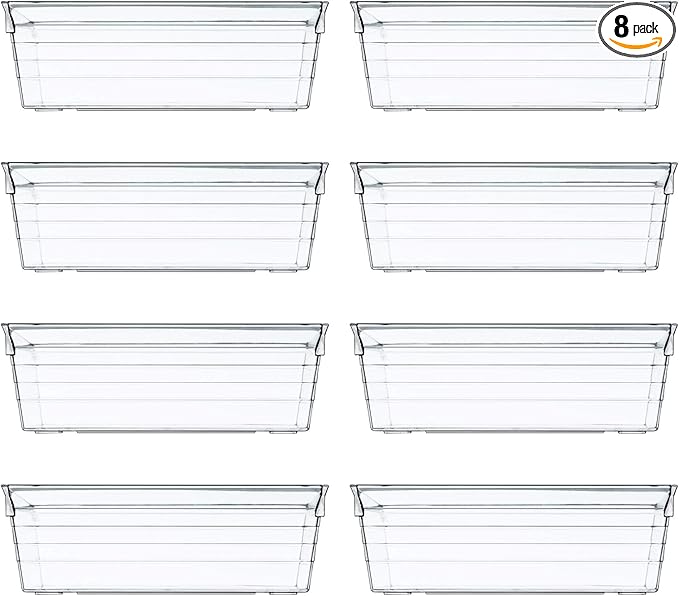 Backerysupply Clear Plastic Drawer Organizer Tray for Vanity Cabinet (6"×3"×2" Set of 8) Storage Tray for Makeup, Kitchen Jewelries and Gadgets