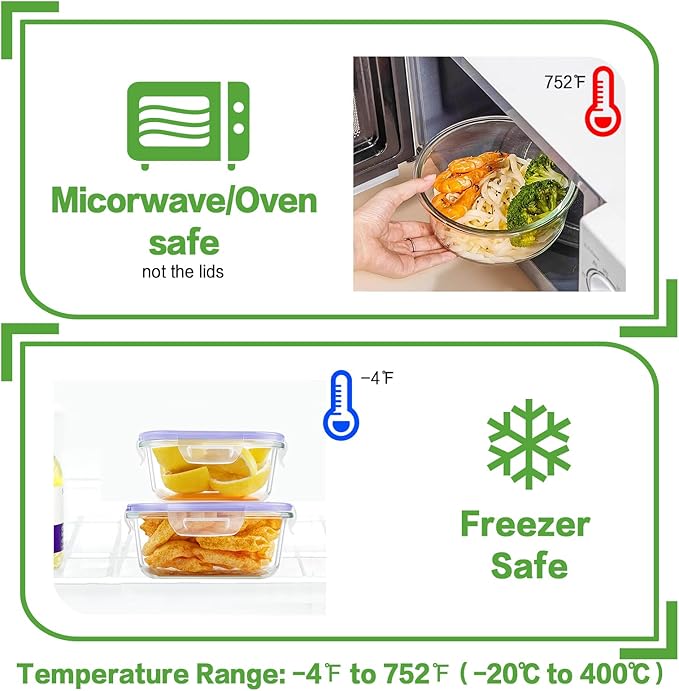 HOMBERKING 24pc Glass Food Storage Containers with Lids, Glass Meal Prep Containers, Airtight Glass Bento Boxes, BPA Free & Leak Proof, Pantry Kitchen Storage(12 lids & 12 Containers) - Purple