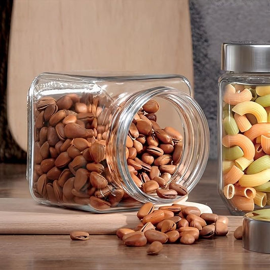 Square Glass Jars,4 Pack Food Storage Containers Glass Jars with Metal Lids 37 Oz Glass Jars Airtight Glass Canisters Kitchen Storage Jars ,Glass Canisters for Coffee, Spices Storage Jars Airtight Squ