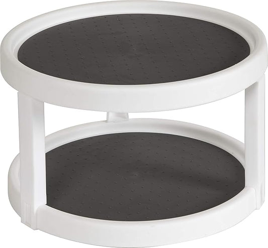Kitchen Spaces Two-Tier Lazy Susan Organizer, Cabinet Turntable Shelf Storage for Kitchen and Pantry Items, Great for Spices or Condiments, Non-Skid, Sturdy with Full Spin, White