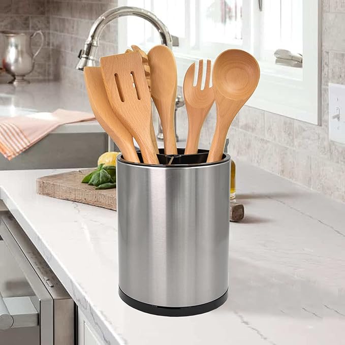 Stainless Steel Rotating Utensil Holder, 6.2L X 6.2W X 8H