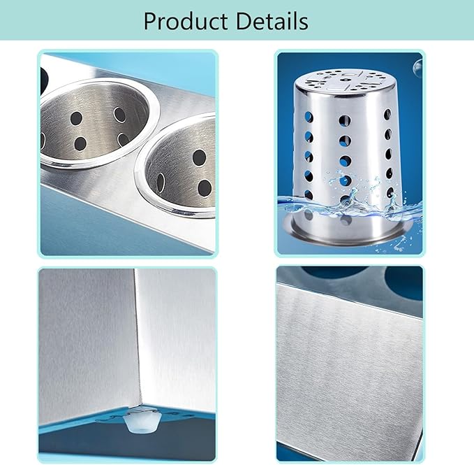 Commercial Utensil Holder for Kitchen Counter, Silverware Organizer 8 Cups Large Utensil Holder Stainless Steel for Restaurant, Metal Utensil Caddy Cutlery Organizer for Countertop, Silver