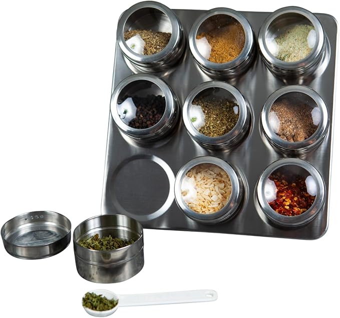 Uncluttered Designs Intergalactic Spice Rack Set With Magnetic Jars, Stand and Wall Mount (9 Tin)