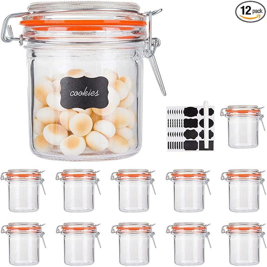 Encheng Glass Jars With Airtight Lids, Mason Jars 8 oz,Glass Jar With Leak Proof Rubber Gasket 250ml,Storage Jars With Hinged Lid for Home and Kitchen,Glass Containers With Lids 12 Pack
