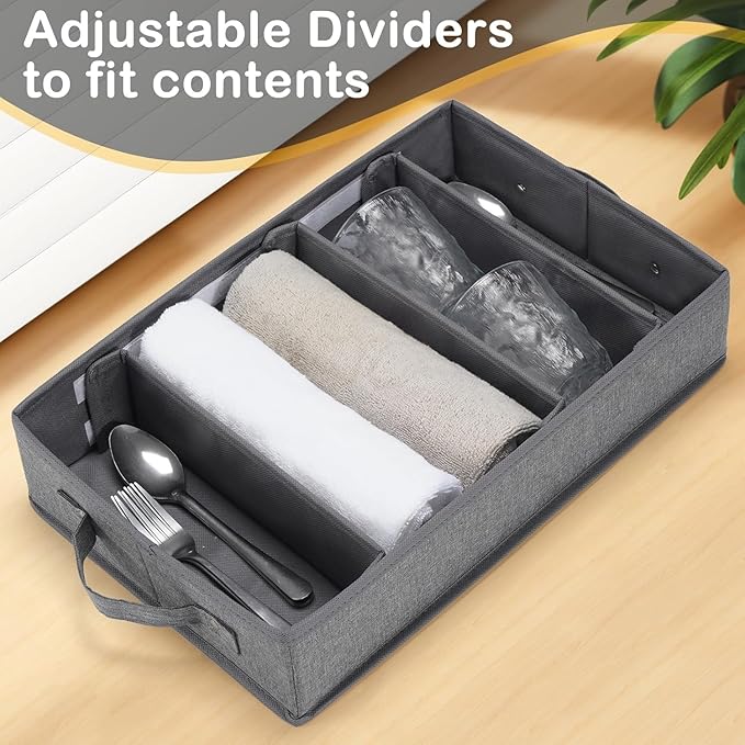 Silverware Storage Box 2 Pack, Flatware Storage Case, Utensil Storage with Removable Lid and Adjustable Dividers for Organizer Utensils, Cutlery, Flatware, Knives, Large Capacity Gray