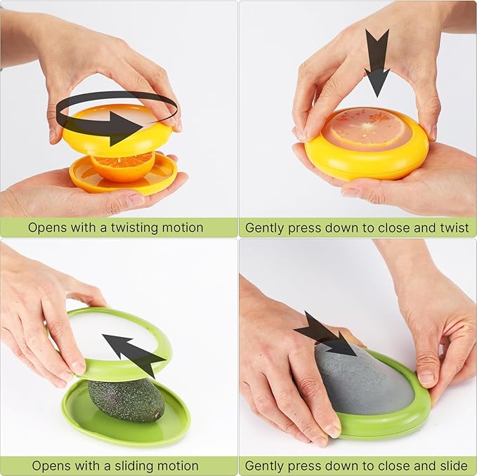 Winb Set of 4 Reusable Fruit and Veggie Savers - Ideal for Avocados, Tomatoes, Apples, Garlic, Onions, and More
