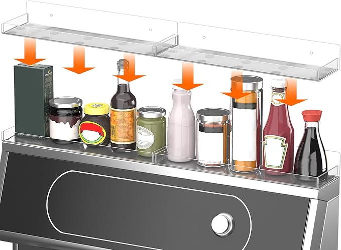 30" Acrylic Stove Top Shelf for Kitchen Stove, Floating Shelves for Wall, Over Stove Shelf for Back of Stove, Space-Saving Spice Rack, Two Mounting Options, Heat-Resistant & Durable
