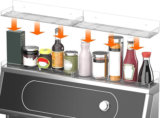 30" Acrylic Stove Top Shelf for Kitchen Stove, Floating Shelves for Wall, Over Stove Shelf for Back of Stove, Space-Saving Spice Rack, Two Mounting Options, Heat-Resistant & Durable