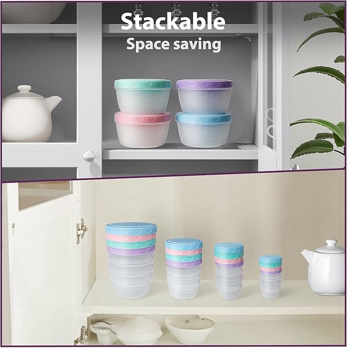 16 PCS Freezer storage Containers with Lids, Reusable BPA Free Plastic Soup Jars, Leakproof Salad Dressing Container to Go, Dishwasher & Microwave Safe Food Storage Containers for Lunch Meal Prep