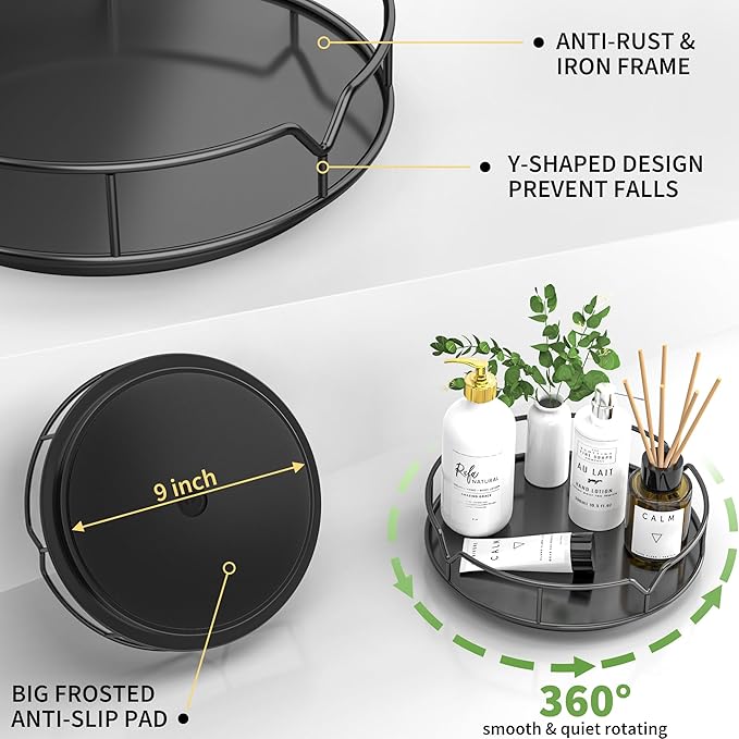 Lazy Susan Turntable Organizer, 10 Inch Metal Lazy Susan for Refrigerator, Cabinet, Kitchen, Pantry, Dining Table, Countertop, Vanity, Black