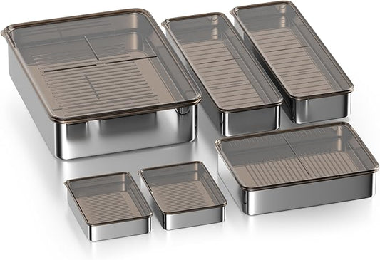 6pcs Stainless Steel 304 Food Storage Containers with Lids - Stackable, Dishwasher Safe for Meal Prep, Deli Meat, Cheese,Bacon & Freezer