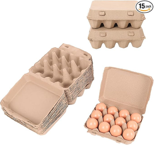 15 Pack Egg Cartons Bulk, 3x4 Style Reusable Empty Natural Paper Pulp Egg Cartons, Sturdy Design Egg Holder Containers for Fresh Chicken Eggs