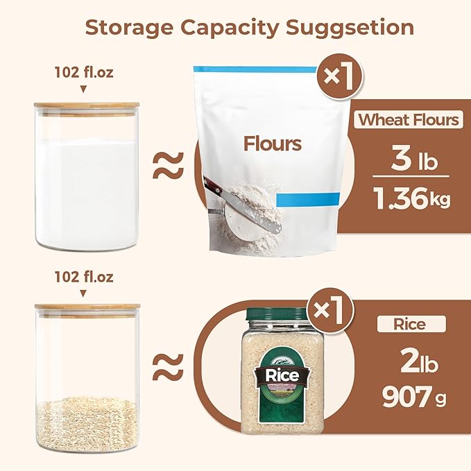 ComSaf Glass Jar with Airtight Lid (102 oz/3 liter), Large Glass Coffee Storage Container with Lid, Clear Glass Food Canister for Kithen Storage, Wide Mouth Easy Access