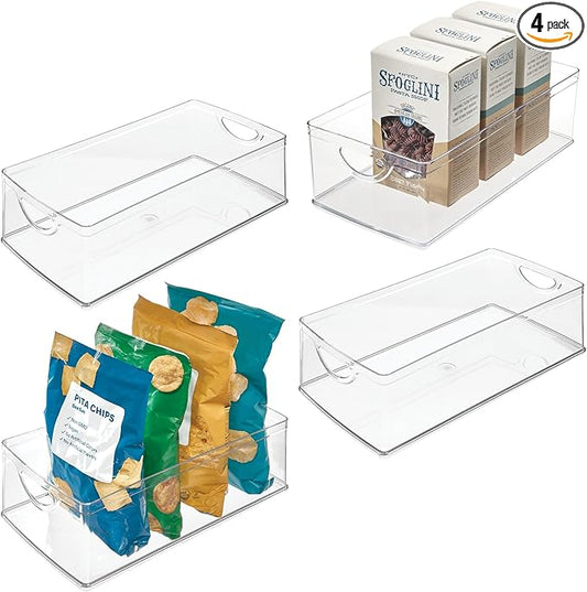 iDesign Plastic Kitchen Cabinet Storage Bins - Organizer Bins with Handles - Set of 4 - Clear