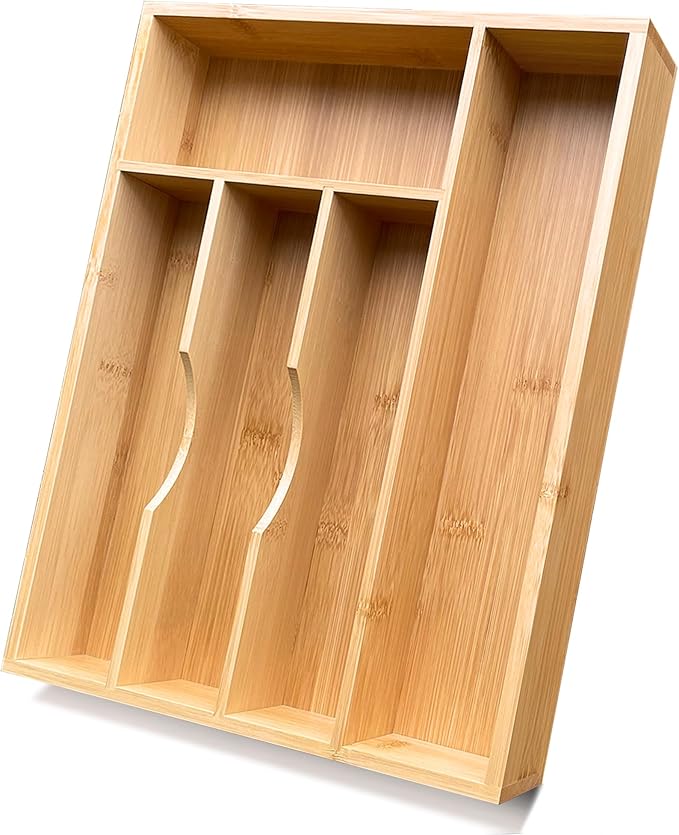 Bamboo Silverware Drawer Organizer, Silverware Organizer, Silverware Utensil Tray Holder and Cutlery Tray for Flatware and Kitchen Utensils