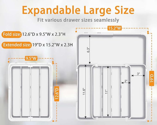 Homecor Silverware Drawer Organizer, Adjustable Kitchen Drawer Organizer, Expands from 4 to 7 Slots, Non-Slip BPA-Free Flatware Cutlery Utensil Holder for Forks Knives Spoons and Kitchen Utensil,White