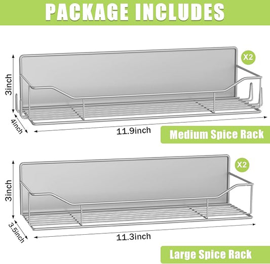 Magnetic Spice Rack for Refrigerator, 4 Pack Metal Strong Magnet Spice Organizer Shelves, Magnetic Fridge Shelf for Kitchen Seasoning Organizer Gadgets, Home Organization and Storage (Grey)