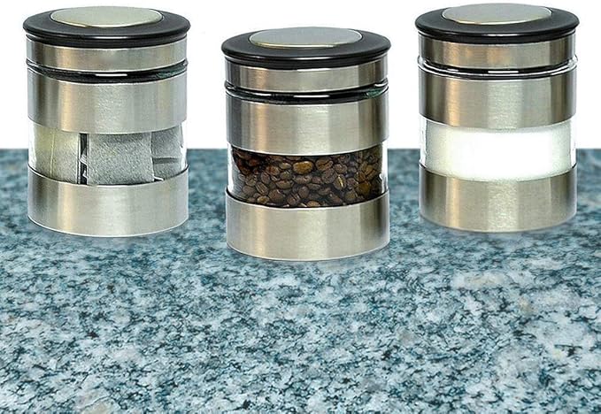Le'raze Airtight Food Storage Container for Kitchen Counter with Window, [Set of 3] Canister Set Ideal for Flour Tea, Sugar, Coffee, Candy, Cookie Jar…