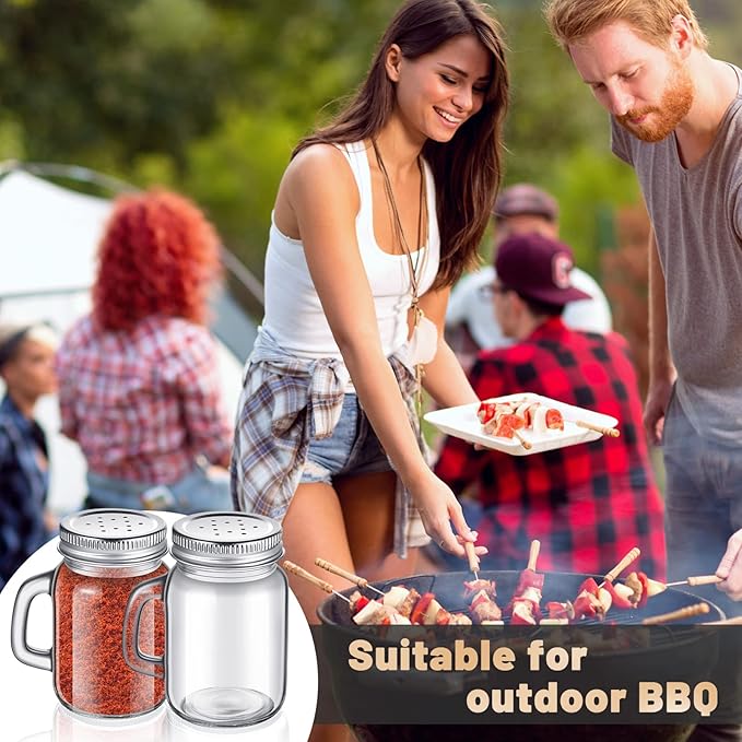 12 Pieces Salt and Pepper Shaker Clear Glass Mason Jar Mini Salt Shaker with Metal Lid Pepper Shakers Set with Handles for Kitchen Table, Drinkware, Rustic Home Decor and Gifts, 4 Oz