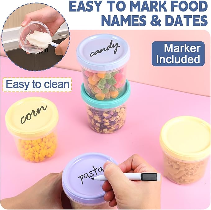 12pcs 16 oz Plastic Deli Containers with Screw Lids, Small Freezer Container Reusable 2 Cup Food Storage Container with Pen & Brush for Snack Salad Fruit, Microwave & Dishwasher Safe BPA Free