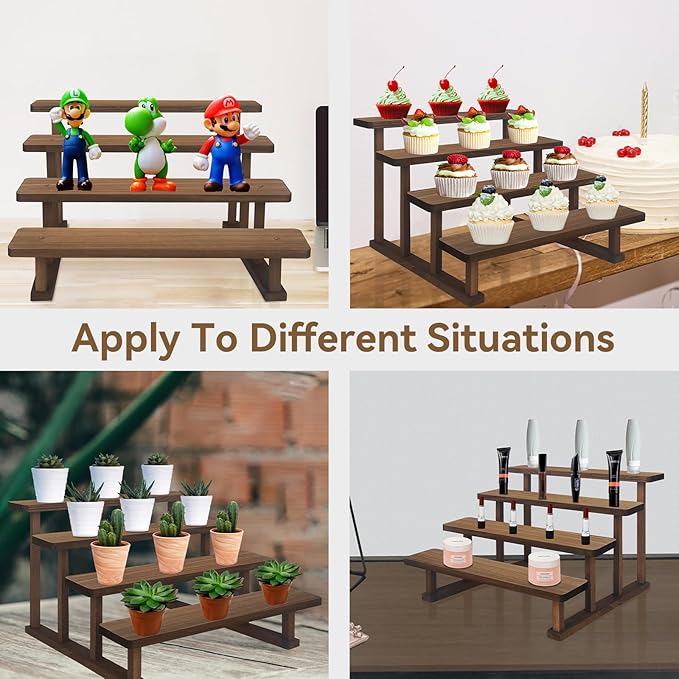 4 Tier Wooden Display Riser Stand,Cupcake Display Shelf Tabletop Spice Rack for Party,Kitchen,Perfume,Fragrance,Vendors event