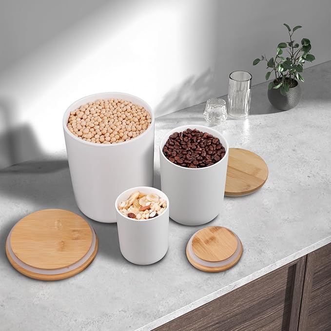 JINIHFW Kitchen Canisters for Countertop,74 Oz Ceramic Kitchen Canisters with Lids,White Food Storage Jars for Tea, Cereal Nut, Cookie, Candy,Sugar and Flour Containers