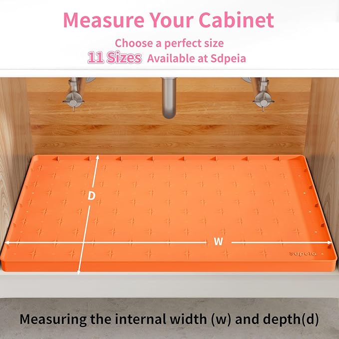Sdpeia Under Sink Mat for [28" x 22"] Cabinet, Upgraded Silicone Waterproof Mat Kitchen Cabinet Liner Cabinet Protector Kitchen Organizers and Storage