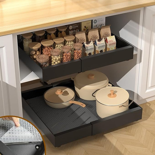 1 Pack 16.8" Deep Pull Out Drawers for Cabinets, Expandable Slide Out Drawers for Kitchen Cabinets, Pull Out Cabinet Organizer Roll Out Shelves for Pantry（Width 12.2"-19.7", Black）