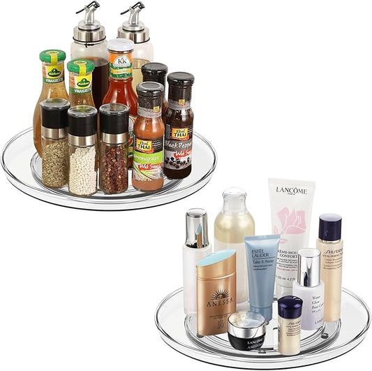 10.6 Inch Lazy Susan Organizer 2 Pack, Clear Turntable Organizer for Cabinet, Plastic Rotating Spice Rack Pantry Organization and Storage for Kitchen, Bathroom, Countertop, Table, Fridge