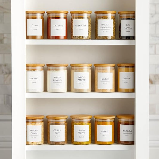 Talented Kitchen 184 Spice Labels & Stickers for Herbs - Water-Resistant Preprinted White Jar Labels for Pantry Organization, Minimalist Black Text, Numbers & Dates