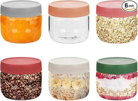 10oz Borosilicate Glass Jars with Lids - Freezer to Oven Safe(-4°F to 446°F), Airtight Meal Prep Containers for Overnight Oats, Snacks, Coffee, Microwave & Dishwasher Safe (6pack)